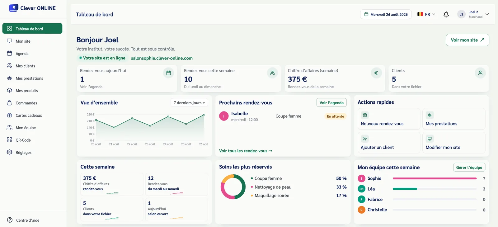 Le back-office CleverOnline : commandes, agenda, fidélité